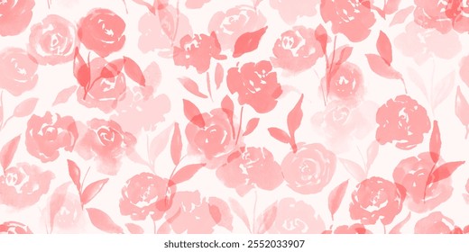 Patrón sin fisuras con rosas rosas rosas rosas. Flores de acuarela, hojas. Elegante estampado botánico sin fin, Fondo de pantalla, fondo. Repite el estampado de moda para la tela, la ropa.