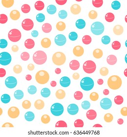 Seamless pattern with pink, red, yellow and blue balls for babies Colorful cute vector seamless pattern for wrapping paper, fabric or wallpapers.