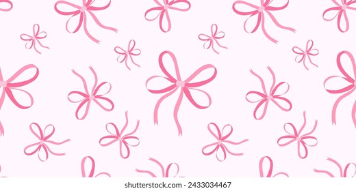 Seamless pattern with pink ribbon bow