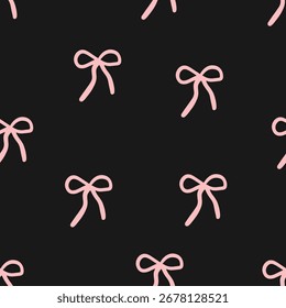 Seamless pattern with pink ribbon bows on a dark background. Vector illustration