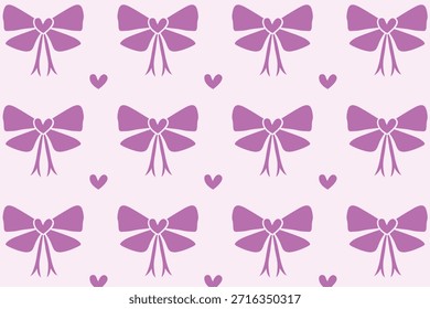 Um padrão perfeito com arcos de fita cor-de-rosa e corações desenhados à mão. Vetor fundo sem emenda com arcos para Dia dos Namorados, casamentos, e aniversários.