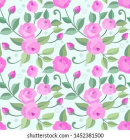 Seamless pattern with pink rose for fabric textile wallpaper.