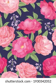 Seamless pattern of pink rose flower background template. Vector set of floral element for wedding invitations, greeting card, brochure, banners and fashion design.