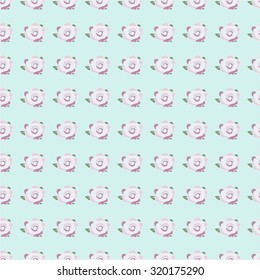seamless pattern with pink rose flowers on the blue backgroud