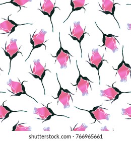 Seamless pattern with pink rosebuds. Rose flowers on a white background. Vector illustration.