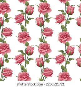 Seamless pattern with pink roses. Botanical texture with beautiful flowers. Romance, valentine's day. Great for wrapping paper, textiles, wallpapers.