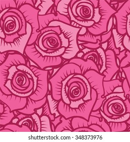 Seamless pattern of pink roses with burgundy lines