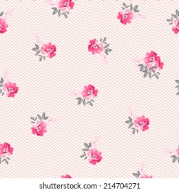 Seamless pattern with pink roses and chevron  Use to create fabric projects or design elements for scrap booking. 