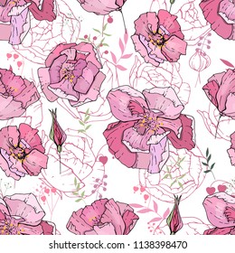 Seamless pattern with pink roses. Endless texture for floral design.