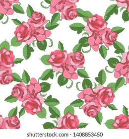 Seamless pattern of pink roses. Endless elements for your greeting cards, design, wedding announcements.
