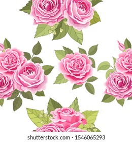 Seamless pattern with pink roses. Flower background. Endless texture for your design, greeting cards, announcements, posters. Natural vector illustration for textile print, wallpaper. Red. 