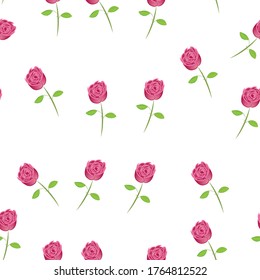 Seamless pattern. Pink roses with green leafs on light background.  For all prints, textiles, wallpaper, packaging. valentines day. 