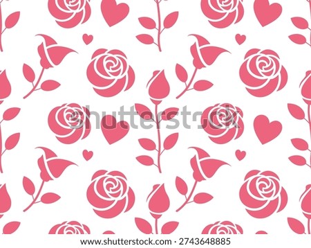 Seamless pattern of pink roses and hearts white background for romantic