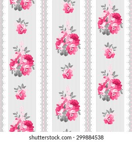 Seamless pattern with pink roses and lace