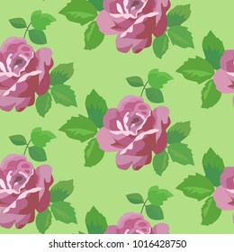 Seamless pattern. Pink roses on a green background.Vector illustration.
