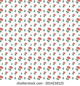 seamless pattern of pink roses on a thin stem and white background