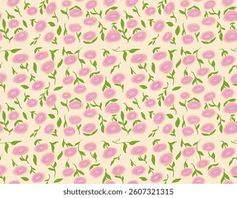 Seamless pattern of pink roses on soft color background, for fabric, clothes, wallpaper, wrapping paper, and fashion.