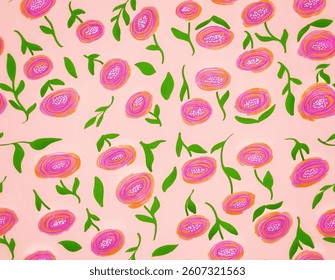 Seamless pattern of pink roses on soft color background, for fabric, clothes, wallpaper, wrapping paper, and fashion.