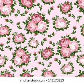 Seamless pattern with pink roses. Vector illustration.