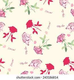 Seamless pattern with pink roses. Vector illustration