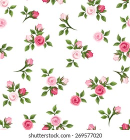 Seamless pattern with pink roses. Vector illustration.