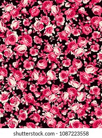Seamless pattern with pink roses. Vintage floral background