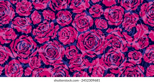 Seamless pattern with pink roses. Watercolor flowers, leaves. Elegant  endless botanical print, wallpaper, background. Repeat fashion print for fabric, clothes.