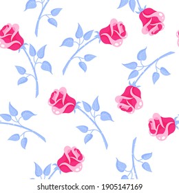 Patrón inmaculado de rosas rosadas para la boda o el Día de San Valentín. Diseño aislado de vectores de dibujos animados para papel de paredes, papel de envoltura, textiles, etc.