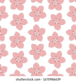 Seamless pattern with pink sakura blossom. Vector Illustration.