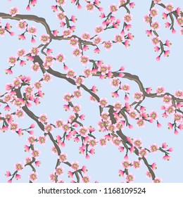 Seamless pattern with pink sakura branches. Vector