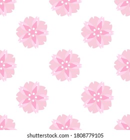 Seamless pattern with pink sakura flower on white background vector illustration.
