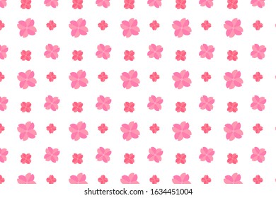 Seamless pattern pink sakura flowers on a white background. Simple flat elements for design.