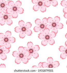 Seamless pattern of pink sakura flowers on white background