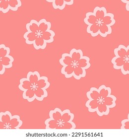 Seamless pattern with pink Sakura flowers. Japanese cherry blossoms print.