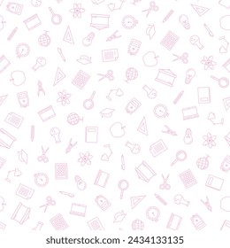 Seamless pattern with pink school supplies