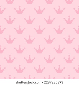 Seamless pattern. Pink scrapbook background. Geometric texture with crowns. Girly monochrome print. Cute endless wrapping paper. Retro scrap design. Vector illustration. Trendy decorative frame. 