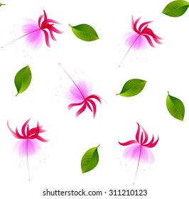 Seamless  pattern  with pink semitransparent flowers of fuchsia - vector illustration 