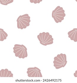 Seamless pattern with pink shells