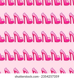 Patrón sin foco con zapato rosa. Estética rosa. Ilustración vectorial.