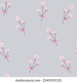 Seamless pattern with pink small flowers. Vector illustration for fabric, wallpaper, wrapping paper..