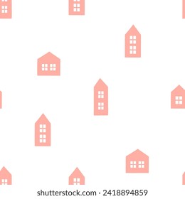 Seamless pattern with pink small house
