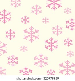 Seamless pattern of pink snowflakes on pastel mood