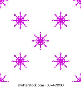 Seamless pattern with pink snowflakes on white background
