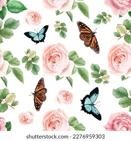 seamless pattern pink soft floral watercolor