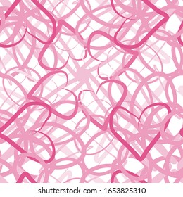 Seamless pattern - pink spider web of hearts, vector illustration. wallpaper for a blog or site, packaging