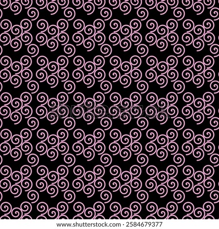 seamless pattern, pink spirals on a black background, vector, created in Gimp