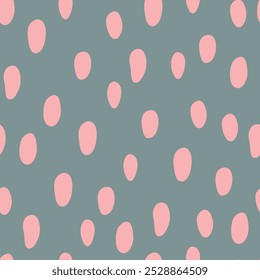 Seamless pattern with pink spots. Polka dots pattern on turquoise background.