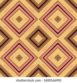 Seamless pattern of pink squares and wooden texture. Vector illustration
