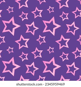 Seamless pattern with pink star. Nostalgic vibe of the 2000s, superstar pattern. Vector illustration in cartoon style, garish vector