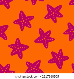 Seamless Pattern With Pink Starfish.